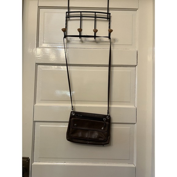 Fossil Handbags - Vintage Fossil Brown Leather Zip Top Bag Purse Crossbody Outer Pockets Y2K